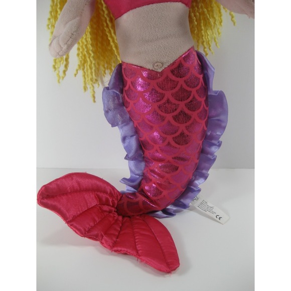 MERMAID 18" Plush Hot Pink Blond Yarn Hair Stuffed Toy Doll Ocean Sea Life SHINY - Picture 3 of 6
